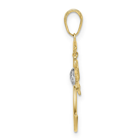 14k Multi-Tone Gold Sun and Moon Pendant with Filigree Crescent and Diamond Cut Sun