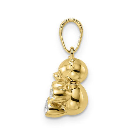 14k Multi-Tone Gold Teddy Bear Pendant with Rhodium Accents, Cute Charm for Women or Girls