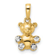 14k Multi-Tone Gold Teddy Bear Pendant with Rhodium Accents, Cute Charm for Women or Girls