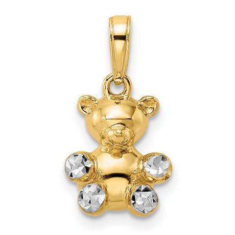14k Multi-Tone Gold Teddy Bear Pendant with Rhodium Accents, Cute Charm for Women or Girls