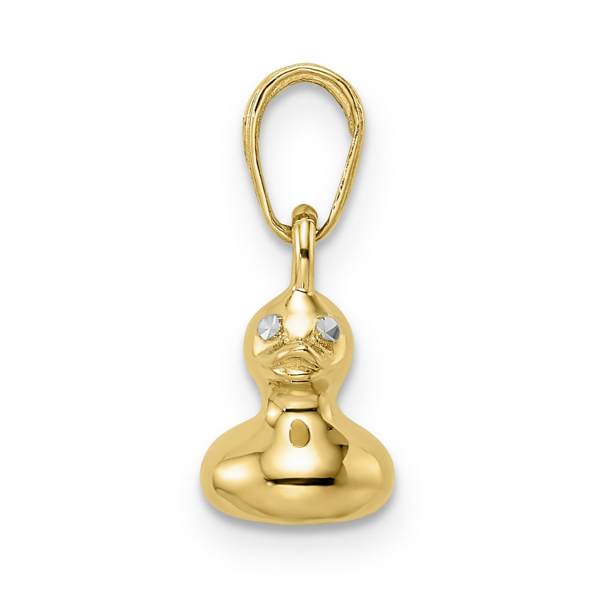 14k Multi-Tone Gold Duck Pendant Charm with Rhodium Eyes, Polished 3D Rubber Duck Design
