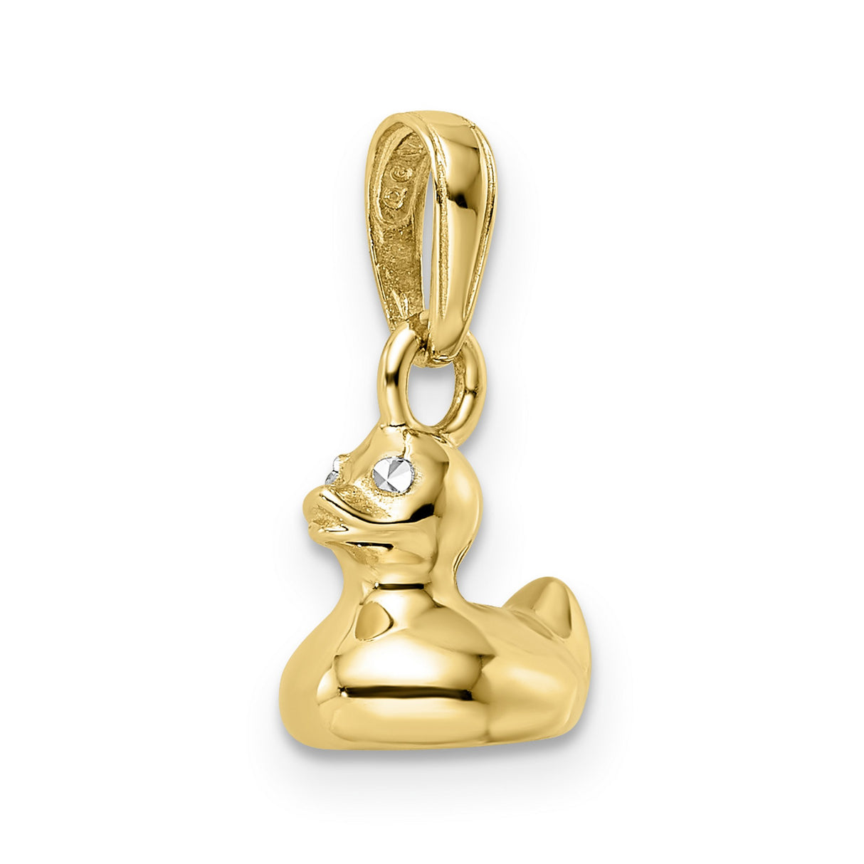 14k Multi-Tone Gold Duck Pendant Charm with Rhodium Eyes, Polished 3D Rubber Duck Design