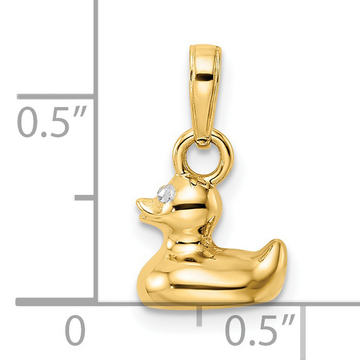 14k Multi-Tone Gold Duck Pendant Charm with Rhodium Eyes, Polished 3D Rubber Duck Design