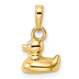 14k Multi-Tone Gold Duck Pendant Charm with Rhodium Eyes, Polished 3D Rubber Duck Design