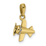 14k Multi-Tone Gold Biplane Pendant with Rhodium Accent, Vintage Airplane Charm for Men and Women
