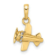 14k Multi-Tone Gold Biplane Pendant with Rhodium Accent, Vintage Airplane Charm for Men and Women