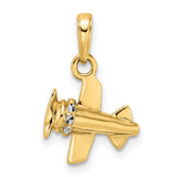 14k Multi-Tone Gold Biplane Pendant with Rhodium Accent, Vintage Airplane Charm for Men and Women