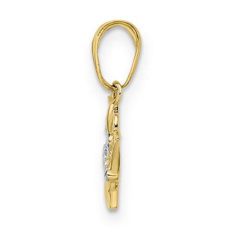 14k Yellow Gold and Rhodium Crown Pendant with Diamond Cut Accents, Regal Unisex Charm