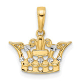 14k Yellow Gold and Rhodium Crown Pendant with Diamond Cut Accents, Regal Unisex Charm