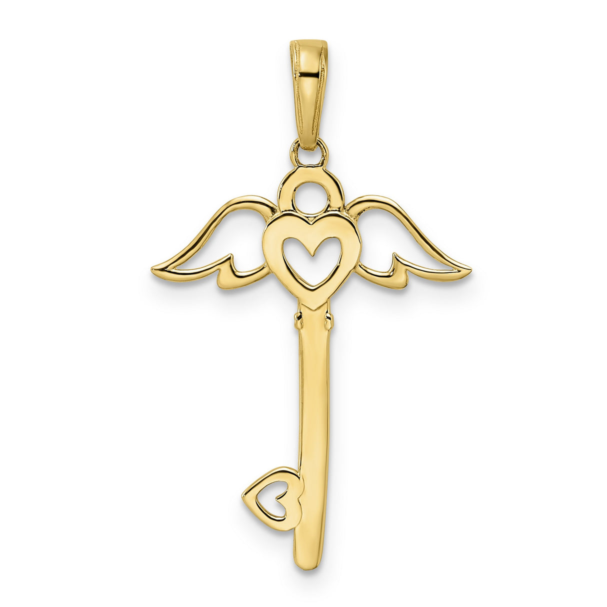 Diamond-Cut Heart Angel Wings Key Charm Pendant in Real 14k Multi-Tone Gold