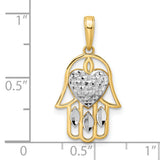 Diamond-Cut Heart Hamsa Charm Pendant in Real 14k Multi-Tone Gold
