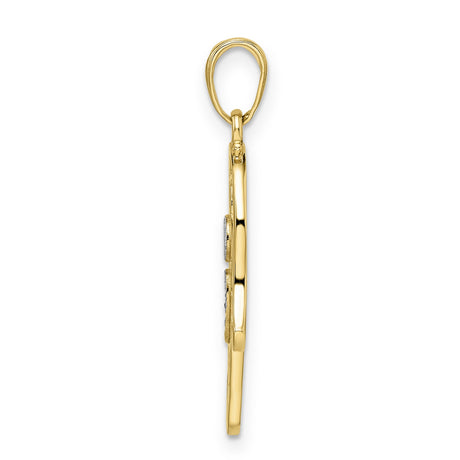 14k Multi-Tone Gold Hamsa Hand Pendant, Openwork Textured Design, Spiritual Symbol of Protection