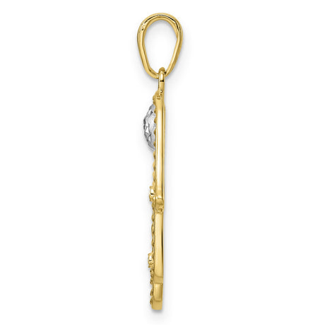 14k Multi-Tone Gold Hamsa Hand Pendant, Diamond-Cut Filigree, Spiritual Protection Charm