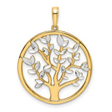 14k Yellow and Rhodium Gold Tree of Life Pendant, Two-Tone Round Charm for Women