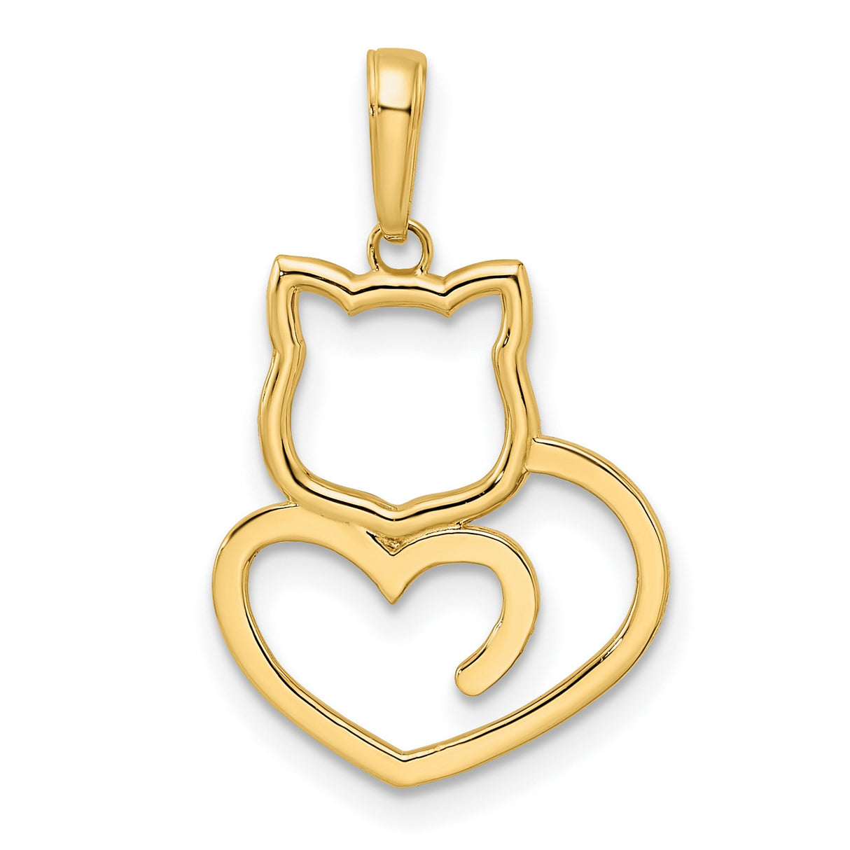 Diamond-Cut Cat Heart Charm Pendant in Real 14k Multi-Tone Gold