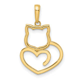 Diamond-Cut Cat Heart Charm Pendant in Real 14k Multi-Tone Gold