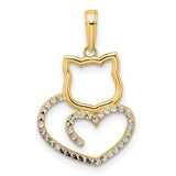 Diamond-Cut Cat Heart Charm Pendant in Real 14k Multi-Tone Gold