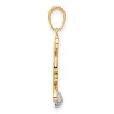 Diamond-Cut Cat and Ball Charm Pendant in Real 14k Multi-Tone Gold