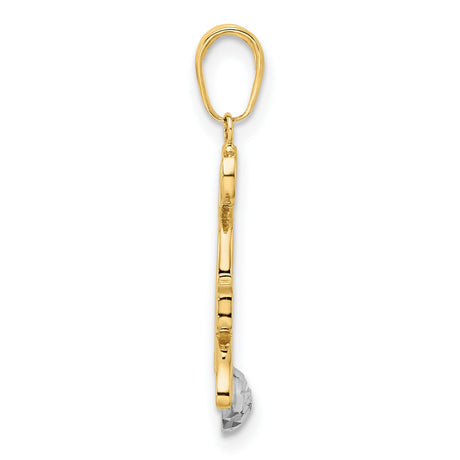 Diamond-Cut Cat and Ball Charm Pendant in Real 14k Multi-Tone Gold