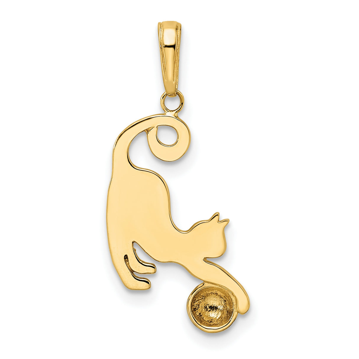 Diamond-Cut Cat and Ball Charm Pendant in Real 14k Multi-Tone Gold