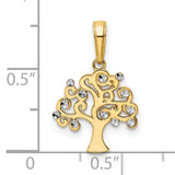 14k Multi-Tone Gold Tree of Life Pendant with Rhodium Filigree and Diamond Cut Accents