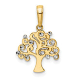 14k Multi-Tone Gold Tree of Life Pendant with Rhodium Filigree and Diamond Cut Accents