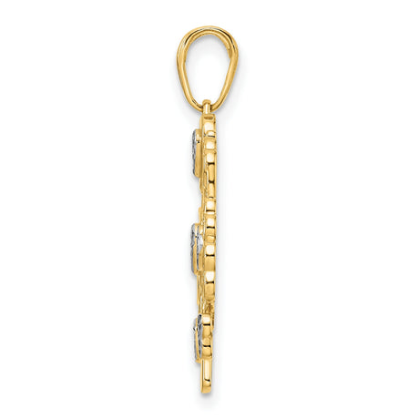 14k Multi-Tone Gold Tree Pendant with Rhodium Hearts and Diamond Cut Accents