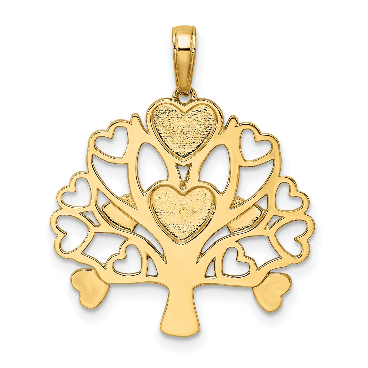 14k Multi-Tone Gold Tree Pendant with Rhodium Hearts and Diamond Cut Accents