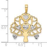 14k Multi-Tone Gold Tree Pendant with Rhodium Hearts and Diamond Cut Accents