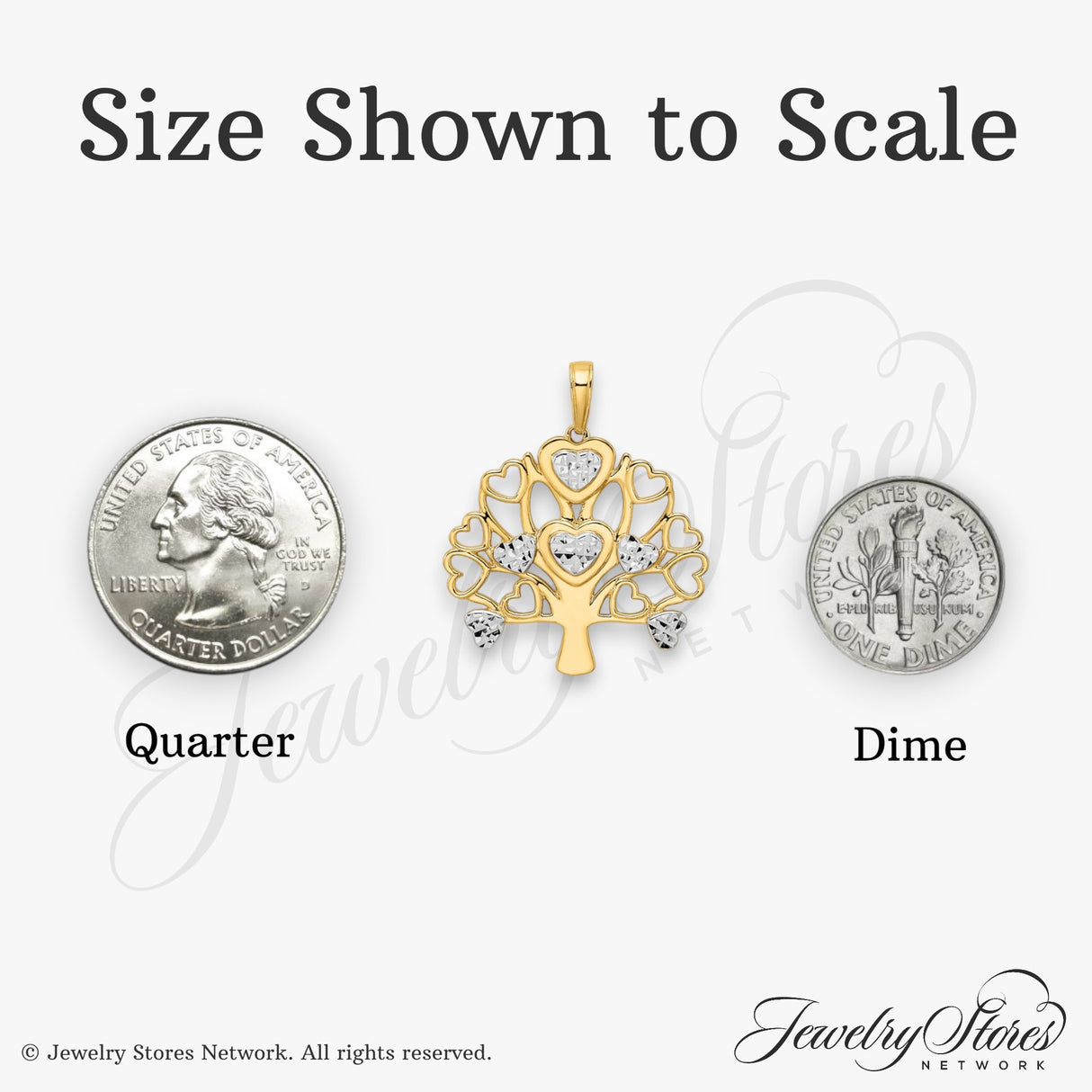 14k Multi-Tone Gold Tree Pendant with Rhodium Hearts and Diamond Cut Accents