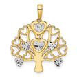 14k Multi-Tone Gold Tree Pendant with Rhodium Hearts and Diamond Cut Accents