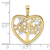 14k Multi-Tone Gold Heart Tree Pendant with Rhodium Accents, Tree of Life Design for Women