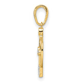 14k Yellow Gold Two-Tone Crown Pendant with Rhodium Detail, Diamond Cut Regal Charm