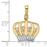 14k Yellow Gold Two-Tone Crown Pendant with Rhodium Detail, Diamond Cut Regal Charm