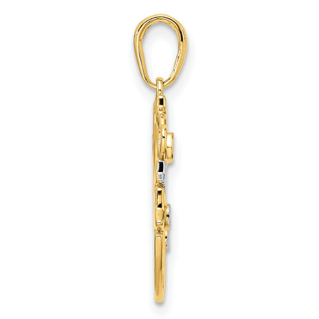 14k Multi-Tone Gold Crescent Moon Pendant with Star and Heart Accents, Celestial Style for Women