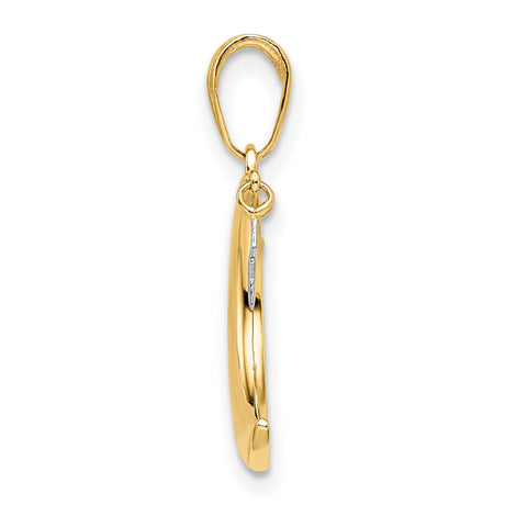 14k Multi-Tone Gold Moon and Star Pendant, Rhodium Textured Celestial Charm for Women