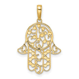 Diamond-Cut Fancy Hamsa Charm Pendant in Real 14k Multi-Tone Gold