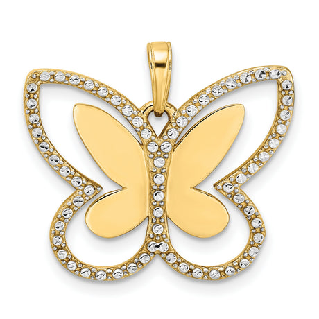 14k Multi-Tone Gold Butterfly Pendant with Textured Edge, Spiritual Nature-Inspired Design