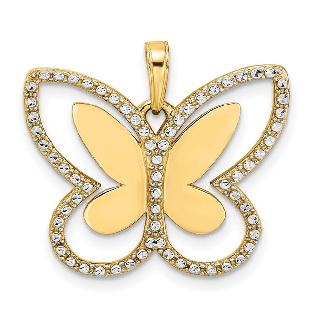 14k Multi-Tone Gold Butterfly Pendant with Textured Edge, Spiritual Nature-Inspired Design