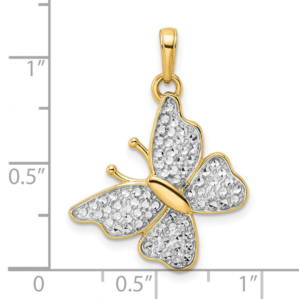 14k Two-Tone Gold Butterfly Pendant, Diamond-Cut Textured Design, Nature-Inspired Jewelry for Women