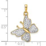 14k Two-Tone Gold Butterfly Pendant, Diamond-Cut Textured Design, Nature-Inspired Jewelry for Women