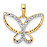 14k Yellow Gold Butterfly Pendant with Rhodium Detailing, Two-Tone Open Design for Women