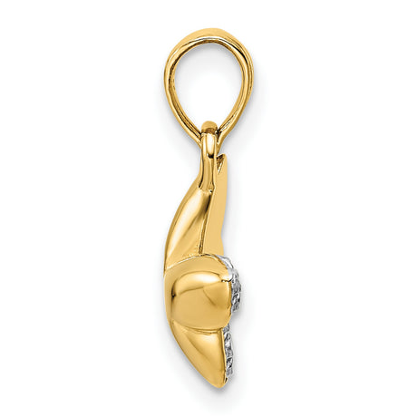 14k Multi-Tone Gold Butterfly Pendant with Rhodium Accent and Diamond-Cut Wings