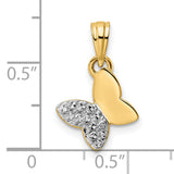 14k Multi-Tone Gold Butterfly Pendant with Rhodium Accent and Diamond-Cut Wings
