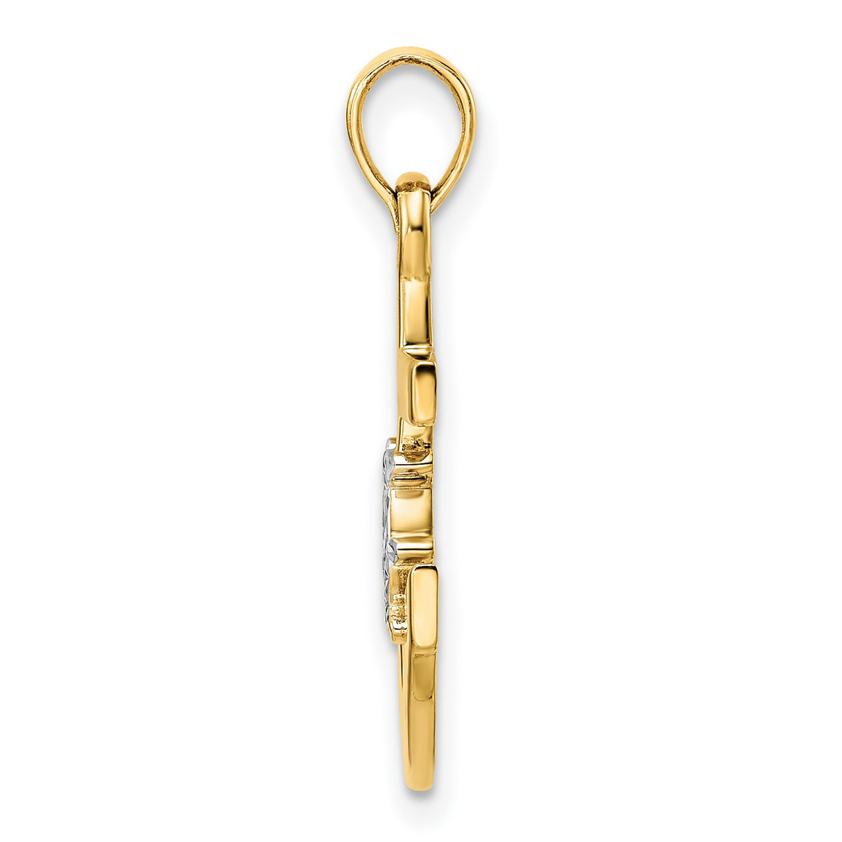 14k Two-Tone Gold Anchor and Ship Wheel Pendant, Nautical Maritime Cross Symbol for Men or Unisex