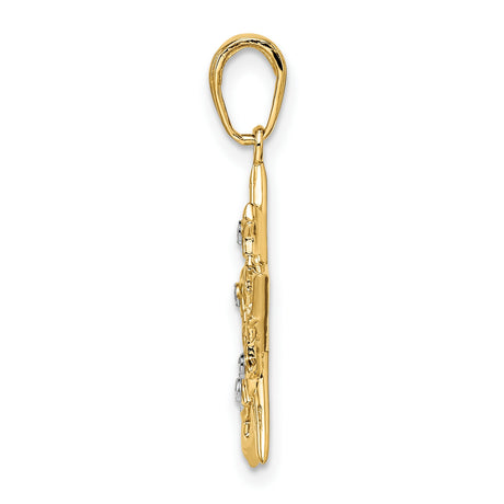 14k Multi-Tone Gold Star Pendant with Open and Rhodium Accented Star Design for Women
