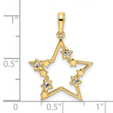 14k Multi-Tone Gold Star Pendant with Open and Rhodium Accented Star Design for Women