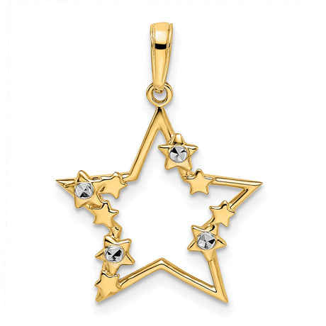 14k Multi-Tone Gold Star Pendant with Open and Rhodium Accented Star Design for Women
