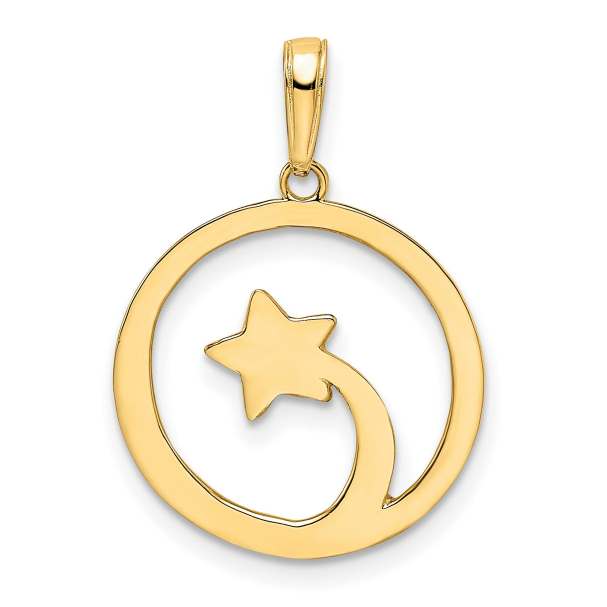 14k Multi-Tone Gold Crescent Moon and Star Pendant, Celestial Circle Charm for Women