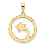 14k Multi-Tone Gold Crescent Moon and Star Pendant, Celestial Circle Charm for Women